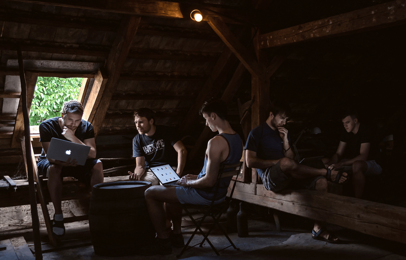 The Ents.co team in Klenovec after buying the house, 2016